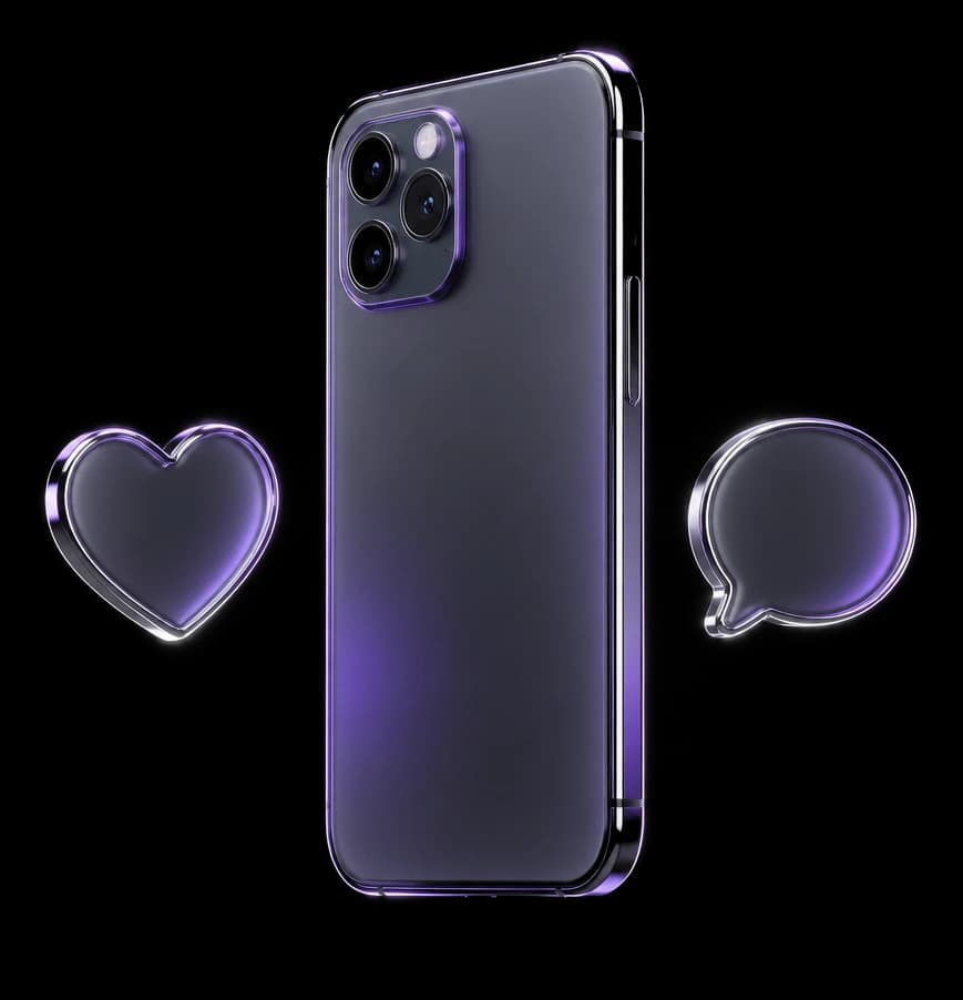 Render 3D telefonu z reakcjami — kampanie Meta Ads na Facebooku i Instagramie