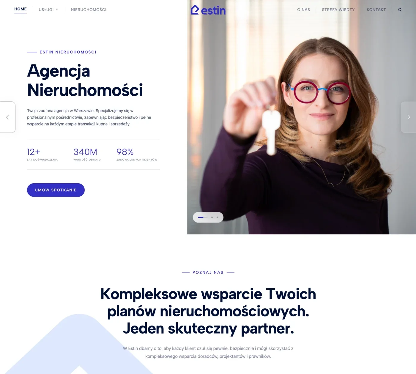 Strona internetowa estin.pl — agencja nieruchomości z Warszawy